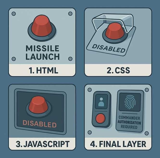 Educational Infographic Showing an Analogy of a Military Missible Launch Pad with a Button